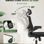 Marsail chair reclines from 90 to 120 degrees with tilt-lock and tension adjustment features.