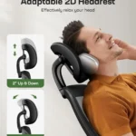 2D adjustable headrest of the Marsail chair with tilt and height settings for head and neck comfort.