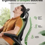 Reclining Marsail ergonomic chair with head, back, and lumbar support shown for posture alignment.