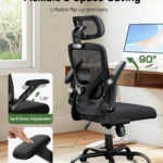 Flip-up and adjustable armrests of the Marsail ergonomic mesh chair with soft padding.