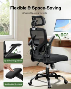 Flip-up and adjustable armrests of the Marsail chair.