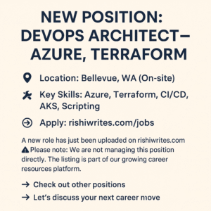 Thumbnail image for DevOps Architect job in Bellevue with Azure and Terraform tools
