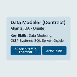 Data Modeler Contract Role in Atlanta GA Onsite with SQL Server and Oracle skills