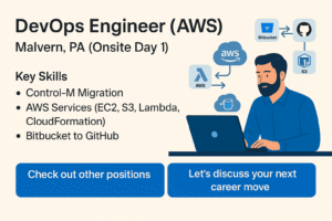 DevOps Engineer AWS Control-M Migration job in Malvern PA onsite role long-term contract