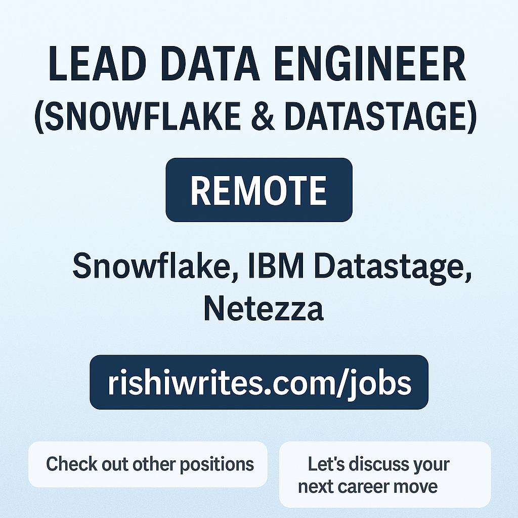 Lead Data Engineer Remote Job – Snowflake and IBM DataStage