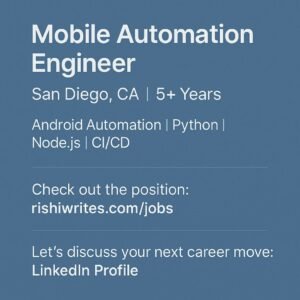 Mobile Automation Engineer job in San Diego, CA for experienced Android automation and DevOps professionals.