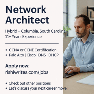 Professional man working on a laptop in an office, representing a Network Architect hybrid role in Columbia, South Carolina with CCNA or CCNE certification.

