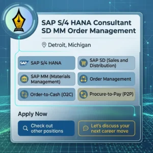 SAP S4 HANA Consultant SD MM Order Management Job in Detroit Michigan