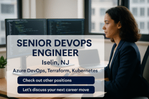 Senior DevOps Engineer job in Iselin NJ Hybrid with Azure, Terraform, Kubernetes, and Databricks experience.