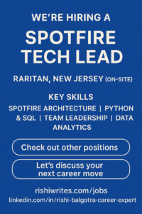 Spotfire Tech Lead job opening in Raritan NJ with BI and analytics focus